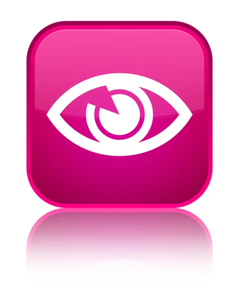 Icône des yeux rose brillant bouton carré — Photo