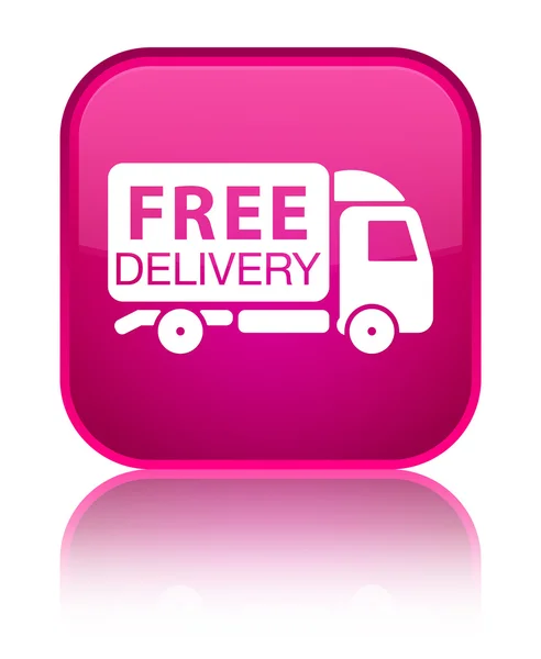 Consegna gratuita camion icona rosa lucido pulsante quadrato — Foto Stock