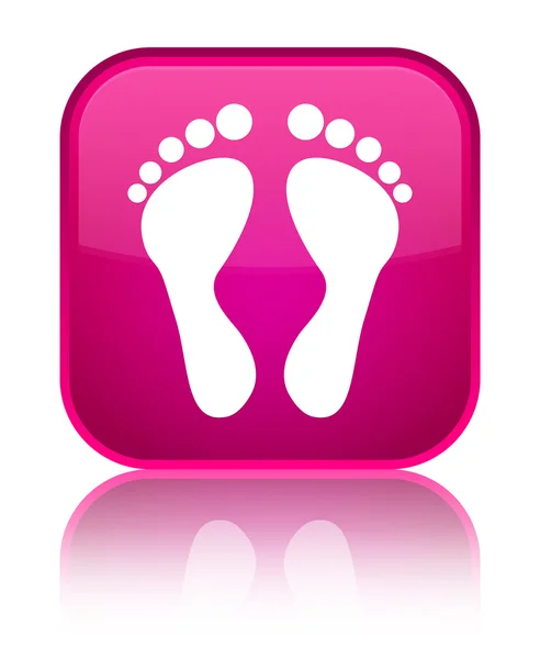 足跡アイコン光沢のあるピンクの正方形ボタン — ストック写真