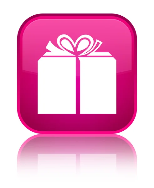 Gift box icon shiny pink square button — Stock Photo, Image