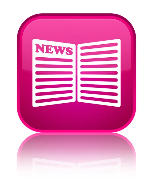 Newspaper icon shiny pink square button — Stock Photo, Image