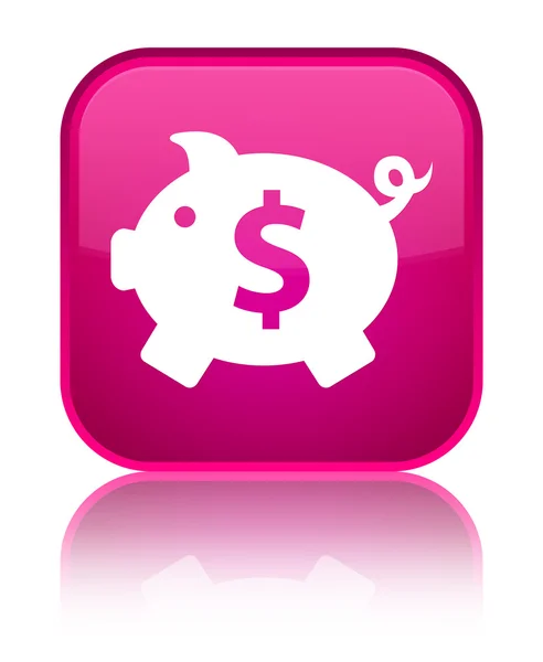 Piggy bank (dollárjel) ikon fényes rózsaszín négyzet gomb — Stock Fotó