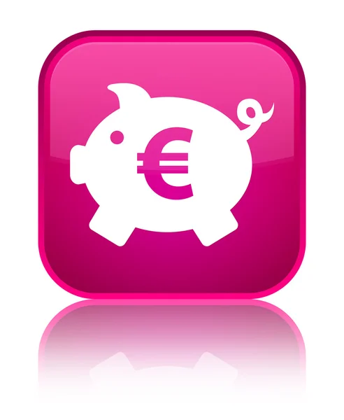 Piggy bank (eurosymbool) glanzend roze vierkante knoop van het pictogram — Stockfoto