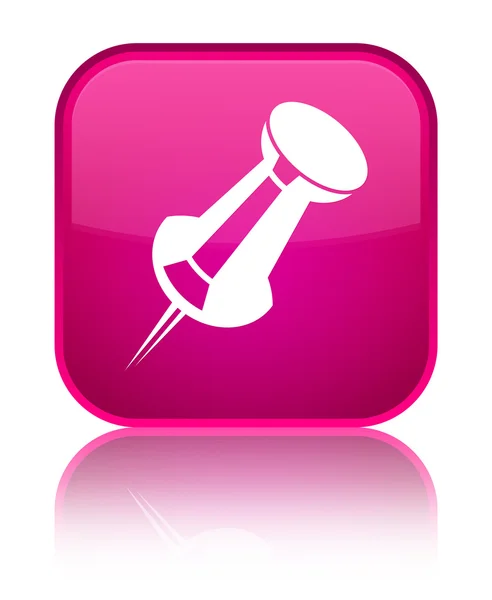 푸시 핀 아이콘 반짝 분홍색 사각형 버튼 — 스톡 사진