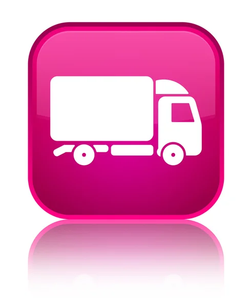 Camión icono brillante botón cuadrado rosa — Foto de Stock