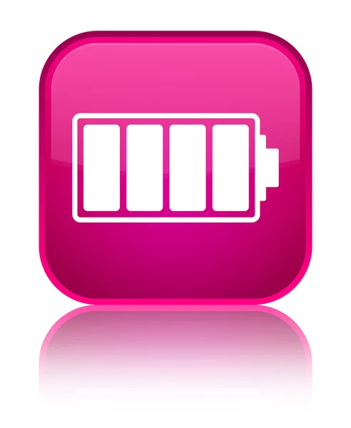 Ícone da bateria brilhante botão quadrado rosa — Fotografia de Stock