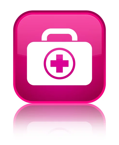 Botiquín de primeros auxilios icono brillante botón cuadrado rosa — Foto de Stock
