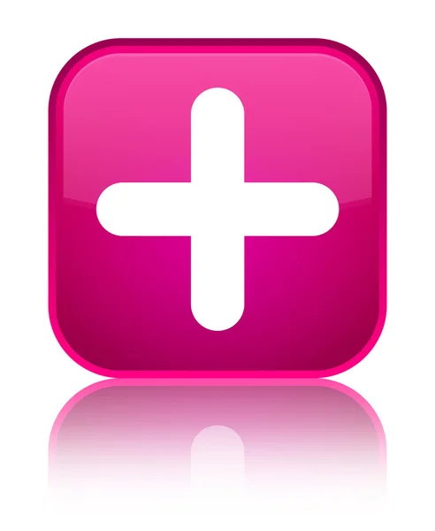 Plusz ikonra fényes rózsaszín négyzet gomb — Stock Fotó