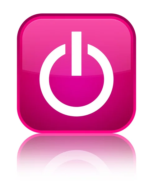 Ikona lesklé růžové čtvercové tlačítko napájení — Stock fotografie