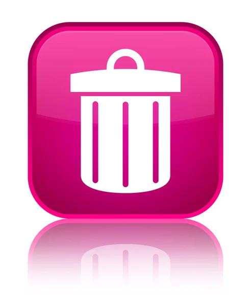 Recycleren bin pictogram glanzend roze vierkante knop — Stockfoto