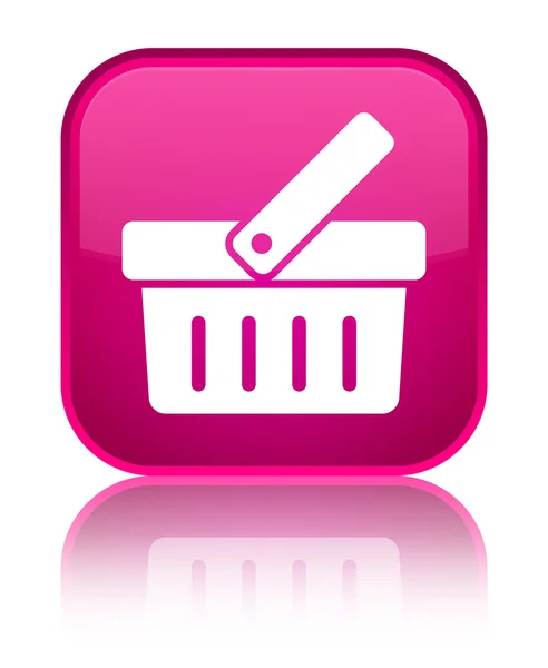 Warenkorb Symbol glänzend rosa quadratischen Knopf — Stockfoto