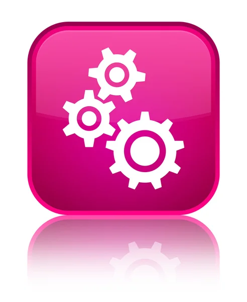 Koła zębate ikony błyszczący różowy kwadrat przycisku — Zdjęcie stockowe