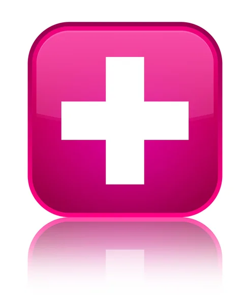 Συν λαμπερό ροζ τετράγωνο κουμπί εικονίδιο — Φωτογραφία Αρχείου