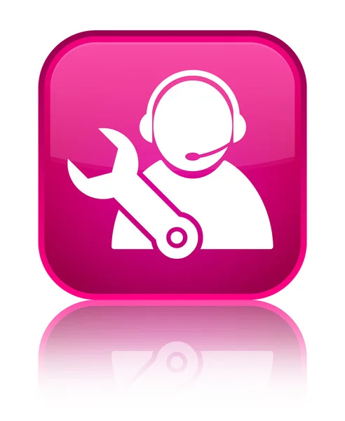 Tech ondersteuning glanzend roze vierkante knoop van het pictogram — Stockfoto
