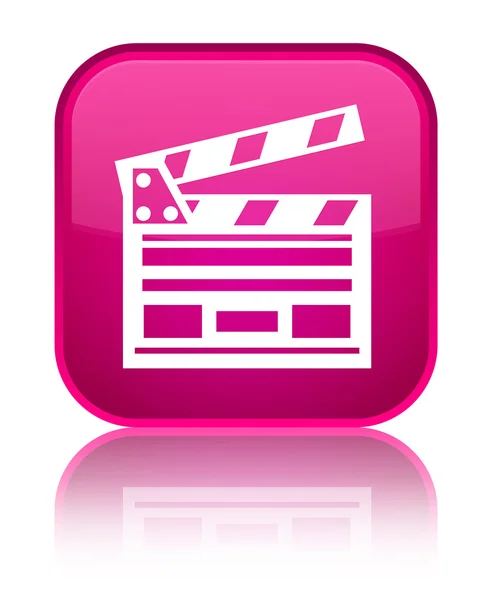 Kino klip ikony błyszczący różowy kwadrat przycisk — Zdjęcie stockowe