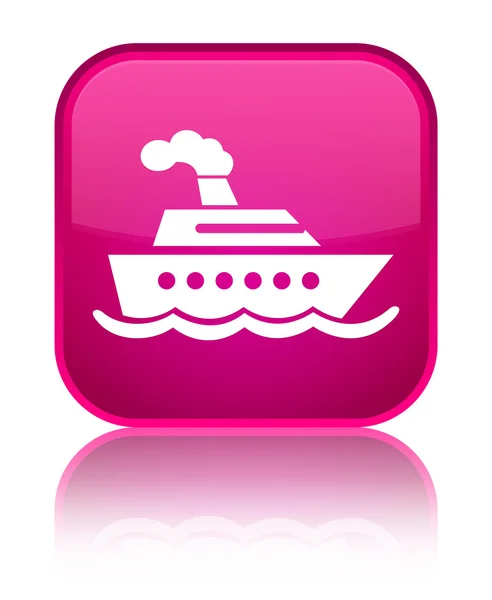 Ícone do navio de cruzeiro botão quadrado rosa brilhante — Fotografia de Stock