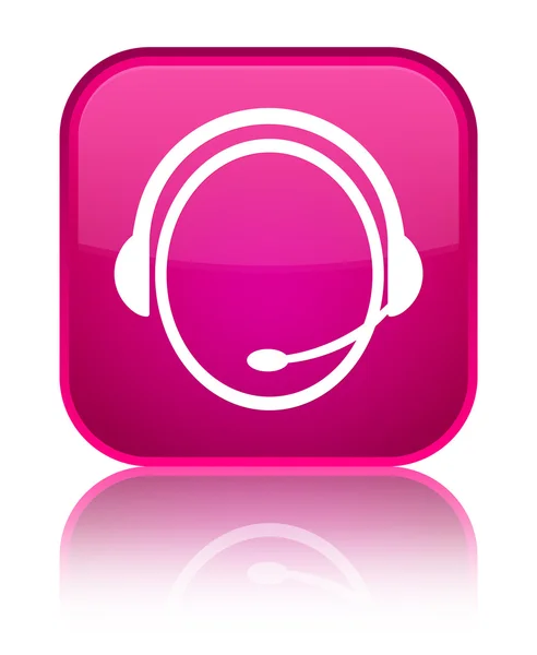 Ícone de serviço de atendimento ao cliente brilhante botão quadrado rosa — Fotografia de Stock