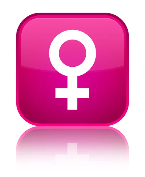 Kobiece znak ikony błyszczący różowy kwadrat przycisku — Zdjęcie stockowe