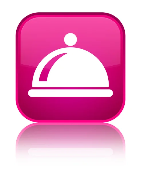 Λαμπερό ροζ τετράγωνο κουμπί εικονίδιο πιάτο με θαλασσινά — Φωτογραφία Αρχείου
