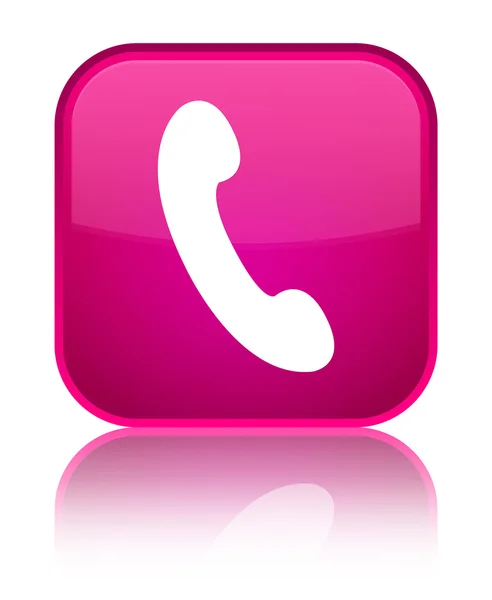 Ícone do telefone brilhante botão quadrado rosa — Fotografia de Stock