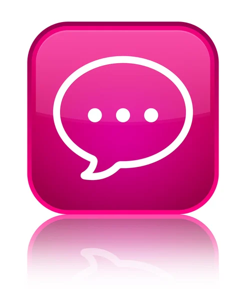 Falar ícone bolha brilhante botão quadrado rosa — Fotografia de Stock
