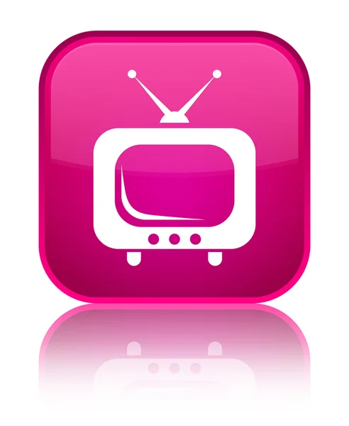 テレビ アイコン光沢のあるピンクの正方形ボタン — ストック写真