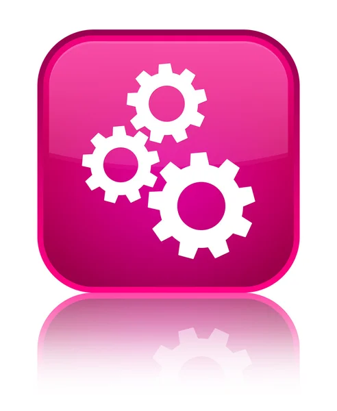 Γρανάζια λαμπερό ροζ τετράγωνο κουμπί εικονίδιο — Φωτογραφία Αρχείου