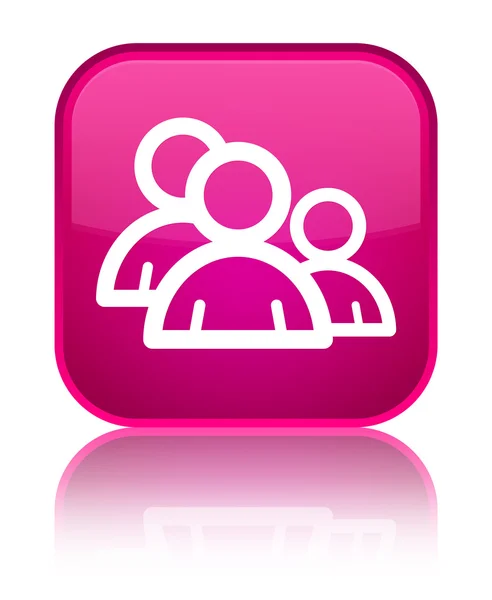 Icono de grupo brillante botón cuadrado rosa —  Fotos de Stock