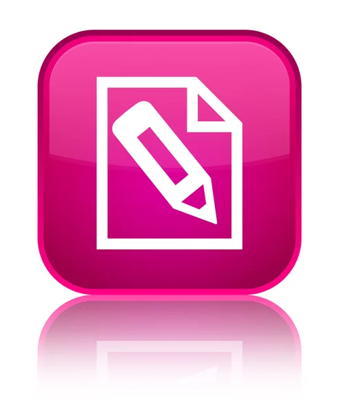 Pencil in page icon shiny pink square button — Stock Photo, Image