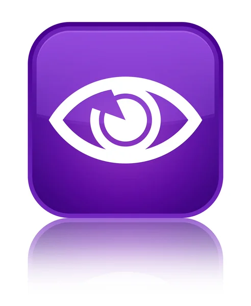 眼睛图标闪亮的紫色方形按钮 — 图库照片