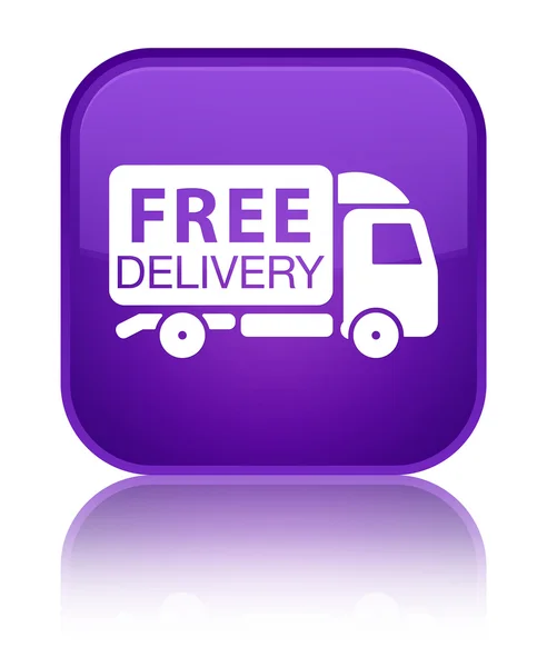 Consegna gratuita camion icona lucido viola pulsante quadrato — Foto Stock