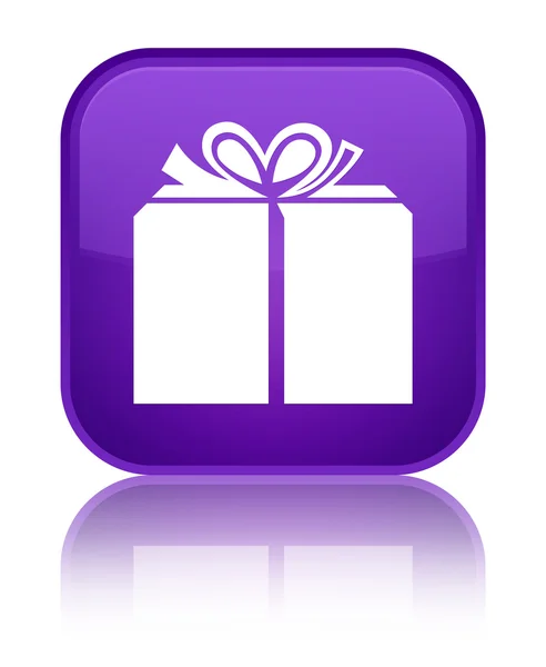Піктограма подарункової коробки блискуча фіолетова квадратна кнопка — стокове фото