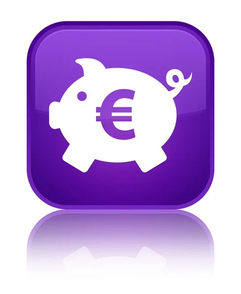 Иконка банка свиньи (знак евро) блестит пурпурной квадратной кнопкой — стоковое фото