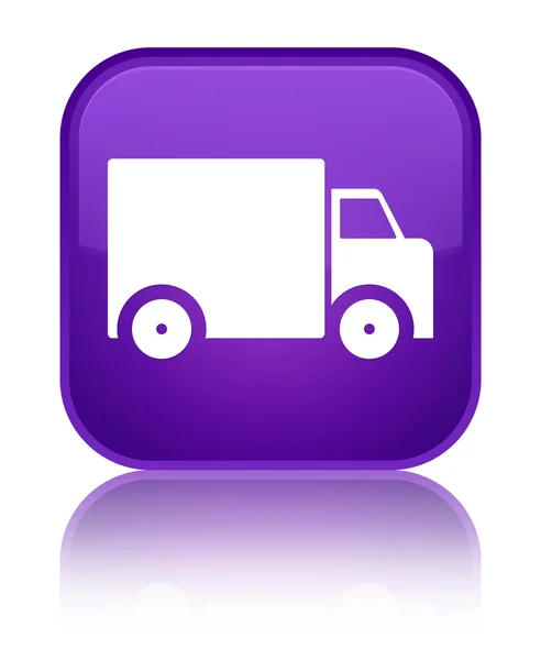 Delivery truck icon shiny purple square button — Stock Photo, Image