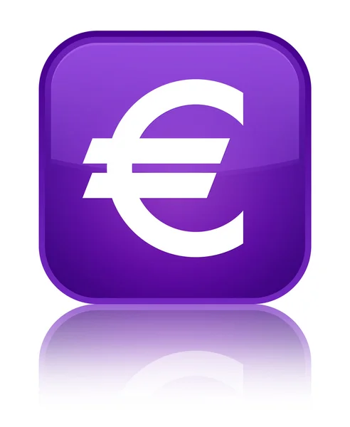 Символ знака евро блестящая пурпурная квадратная кнопка — стоковое фото