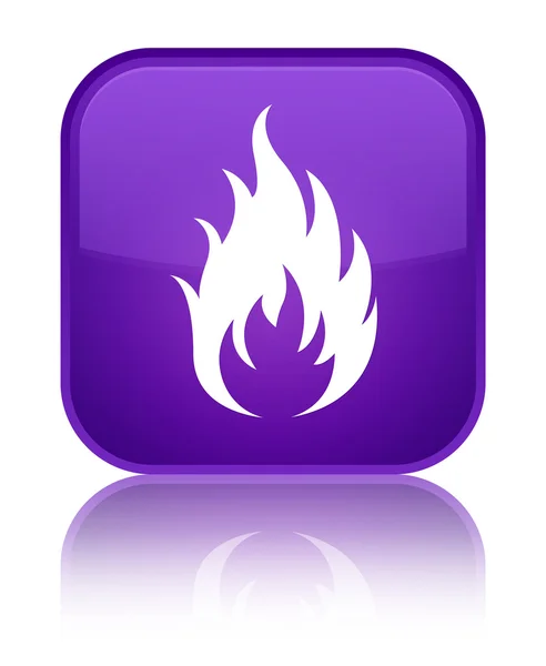 Icône de feu brillant bouton carré violet — Photo