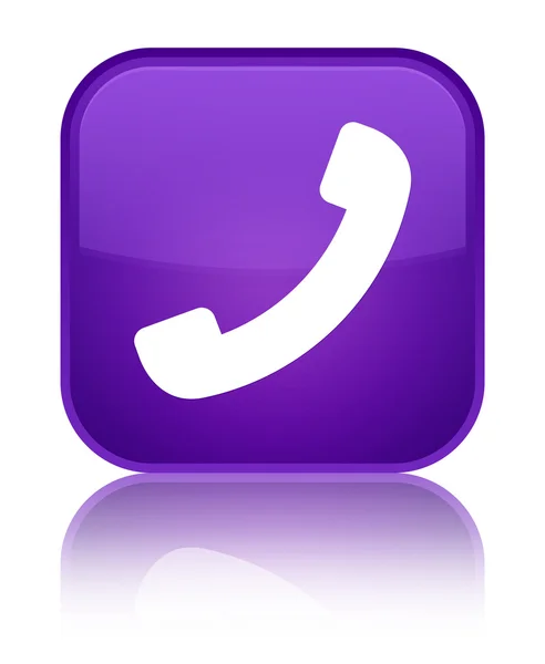 Ícone do telefone brilhante roxo botão quadrado — Fotografia de Stock