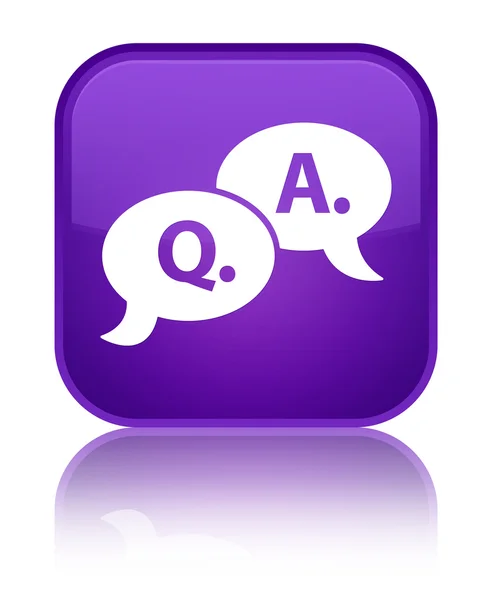 Pregunta respuesta burbuja icono brillante botón cuadrado púrpura — Foto de Stock