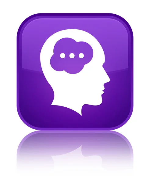 脳頭のアイコン光沢のある紫色の正方形ボタン — ストック写真