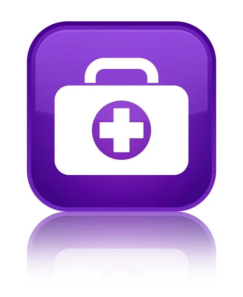 Kit di pronto soccorso icona borsa pulsante quadrato viola lucido — Foto Stock