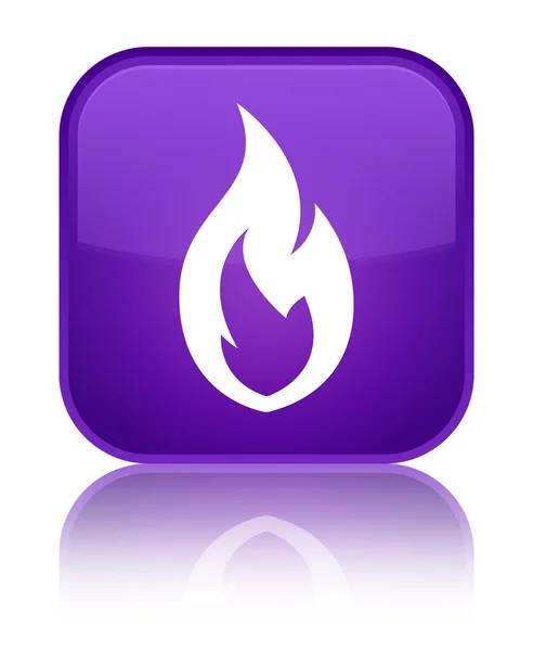 Oheň plamen lesklé fialové čtvercové tlačítko — Stock fotografie