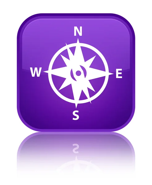 Compass icon shiny purple square button — Stock Photo, Image