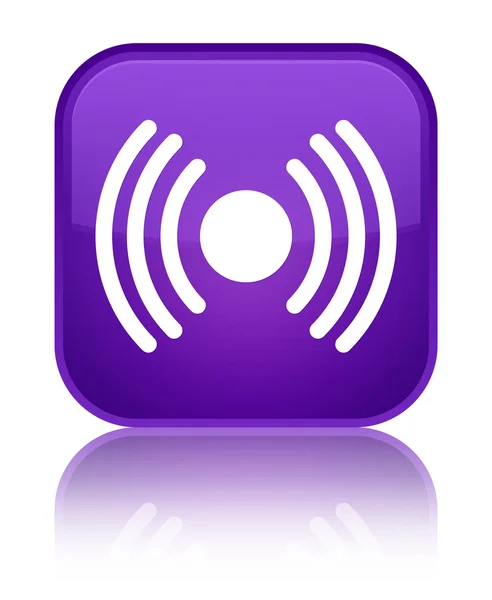 Ikon sinyal jaringan mengkilap tombol persegi ungu — Stok Foto