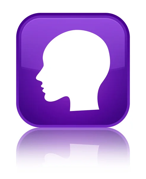 Head (woman face) icon shiny purple square button — Stock Photo, Image