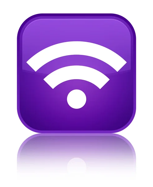 Ícone Wifi brilhante roxo botão quadrado — Fotografia de Stock