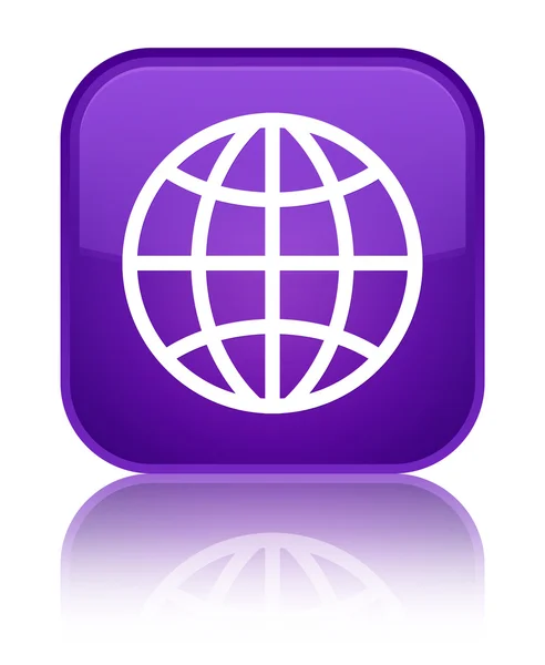 世界のアイコン光沢のある紫色の正方形ボタン — ストック写真