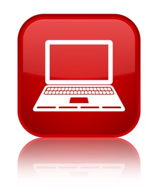 Dizüstü bilgisayar kutsal kişilerin resmi parlak kırmızı kare düğme
