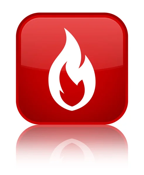 Fuoco icona fiamma pulsante quadrato rosso lucido — Foto Stock