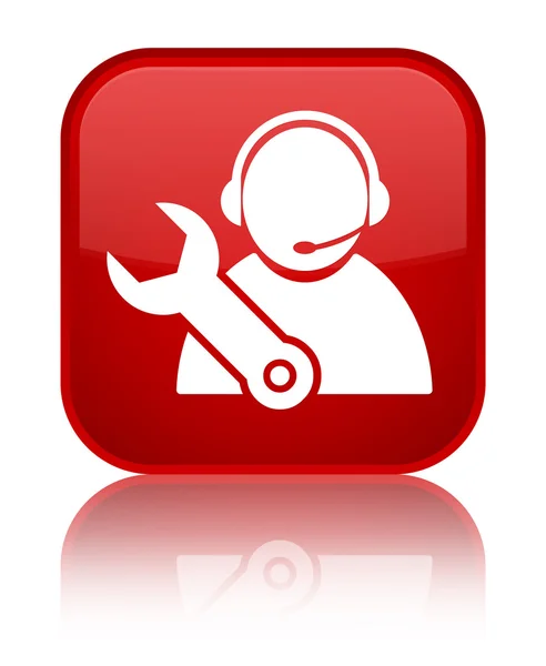 Ícone de suporte técnico brilhante botão quadrado vermelho — Fotografia de Stock