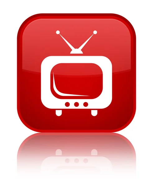 Tv 아이콘 빛나는 빨간색 사각형 버튼 — 스톡 사진